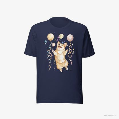 Corgi Jumping with Balloons Navy T-Shirt