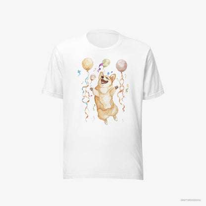 Corgi Jumping with Balloons White T-Shirt