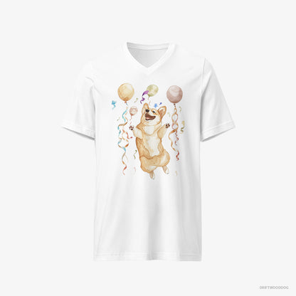 Corgi Jumping with Balloons White T-Shirt