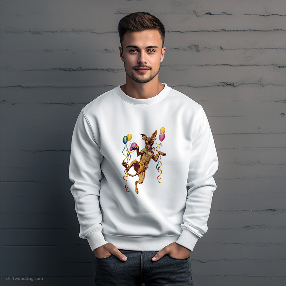 Dobermann Jumping with Balloons Sweatshirt – Unique Dog Sweatshirt for Men