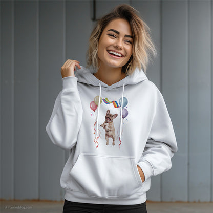 French Bulldog Jumping with Balloons Hoodie – Dog Graphic Hoodie for Women