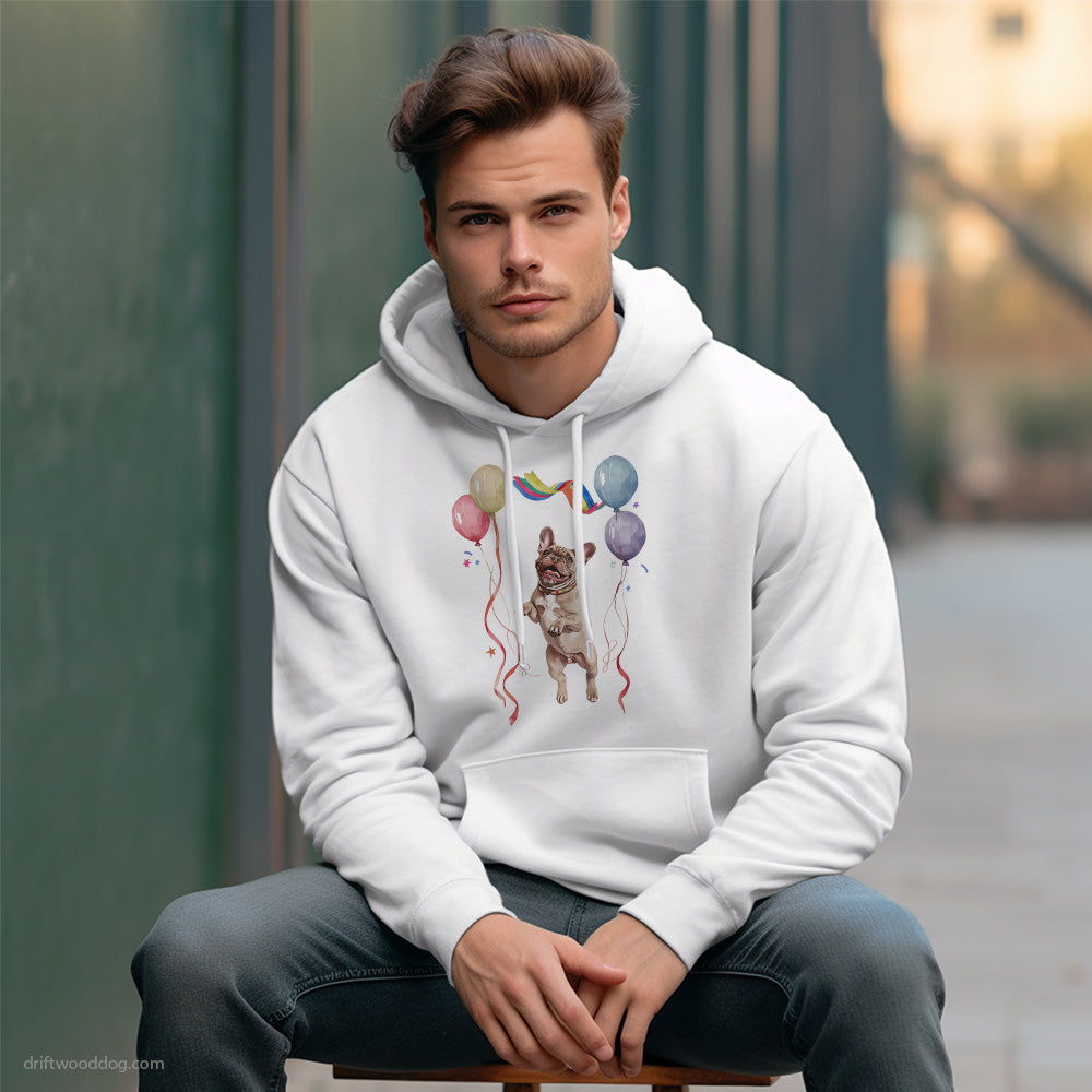 French Bulldog Jumping with Balloons Hoodie – Custom Dog Hoodies for Men