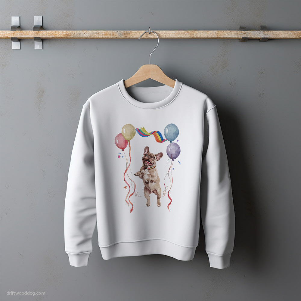 French Bulldog Jumping with Balloons Sweatshirt – Unisex Sweatshirt for Dog Lovers