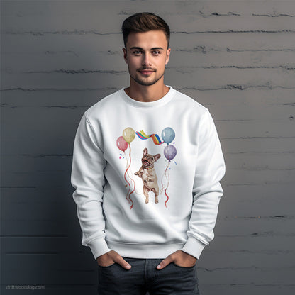 French Bulldog Jumping with Balloons Sweatshirt – Unique Dog Sweatshirt for Men