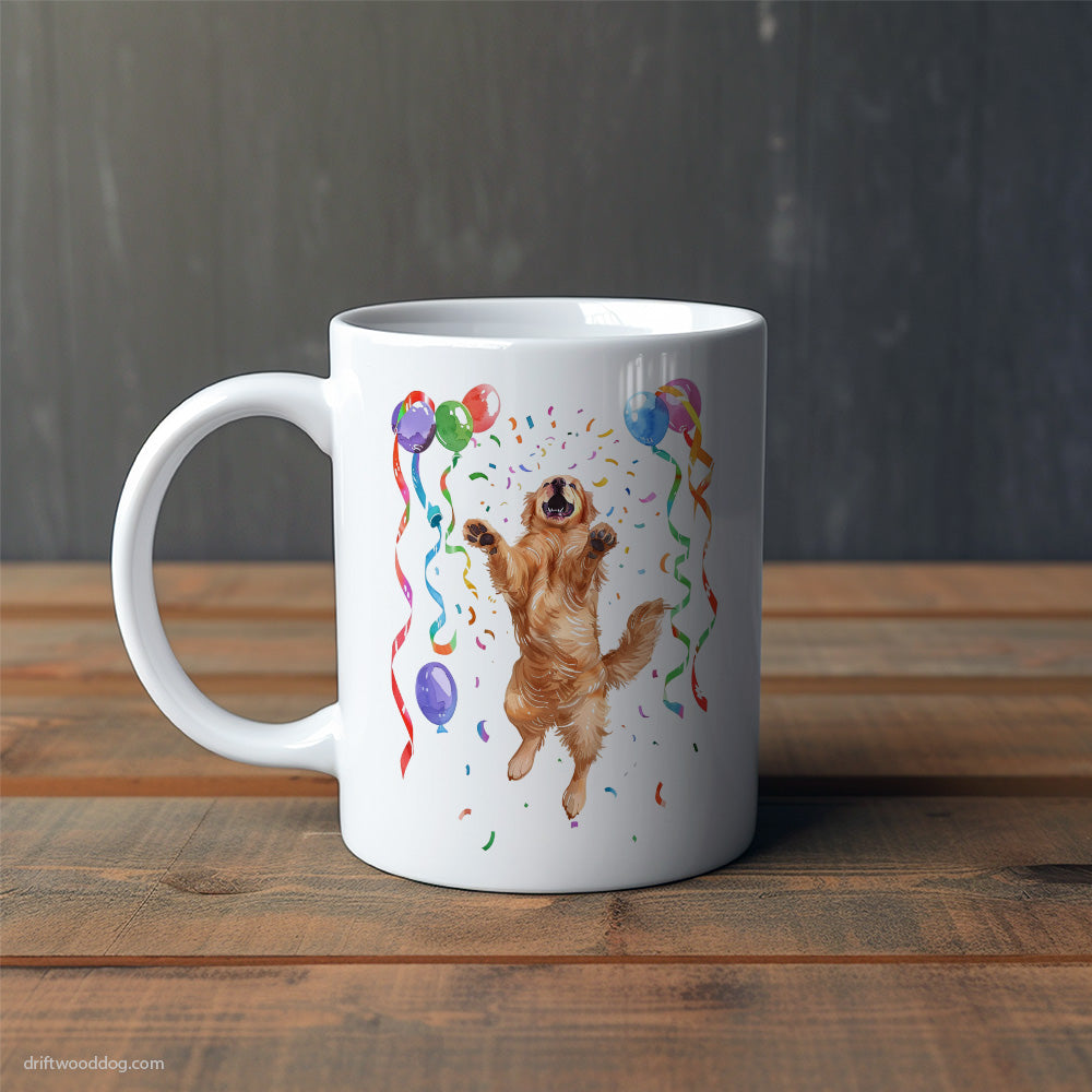 Golden Retriever Jumping with Balloons Mug – Cute Dog-Themed Mugs | Perfect Gifts for Dog Lovers