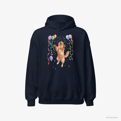 Golden Retriever Jumping with Balloons Navy Hoodie