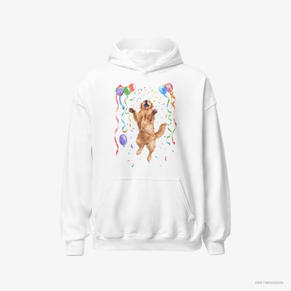 Golden Retriever Hoodie – Men White Hoodie Classic – Jumping with Balloons (on White Background)