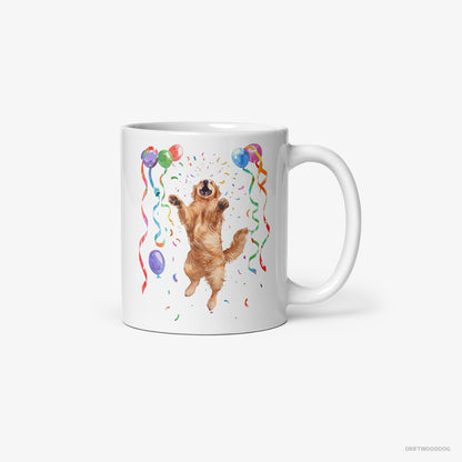 Golden Retriever Jumping with Balloons White Mug