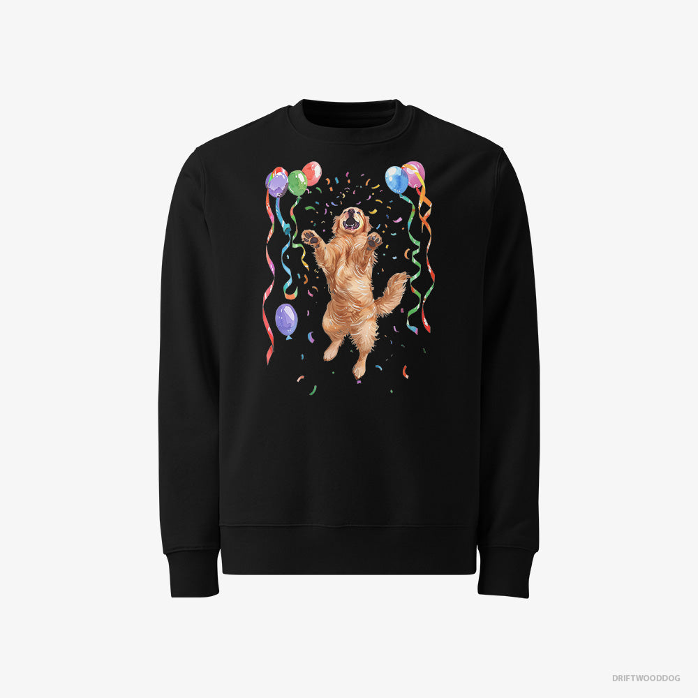 Golden Retriever Sweatshirt – Men Black Sweatshirt Classic – Jumping with Balloons (on White Background)