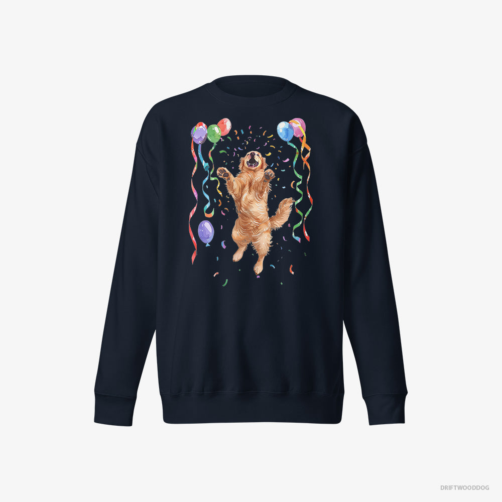 Golden Retriever Jumping with Balloons – Men's Sweatshirt Navy Eco – Eco-Friendly