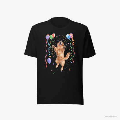 Golden Retriever Jumping with Balloons Black T-Shirt