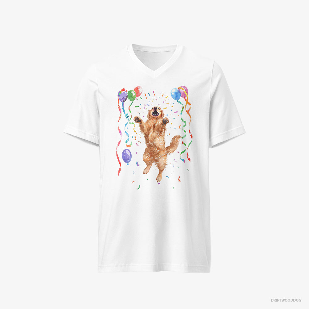 Golden Retriever Jumping with Balloons V-Neck T-Shirt