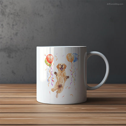 Little Golden Retriever Jumping with Balloons Mug – Funny Dog Coffee Mugs | Quirky Canine Drinkware