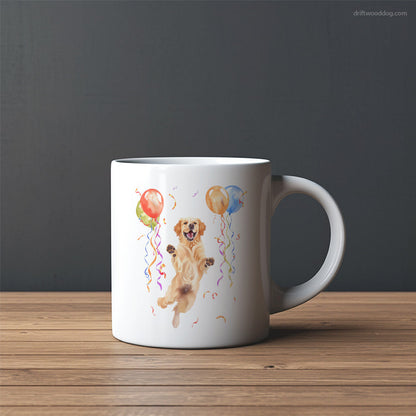 Little Golden Retriever Jumping with Balloons Mug – Custom Dog Mugs | Personalized Pet Mugs