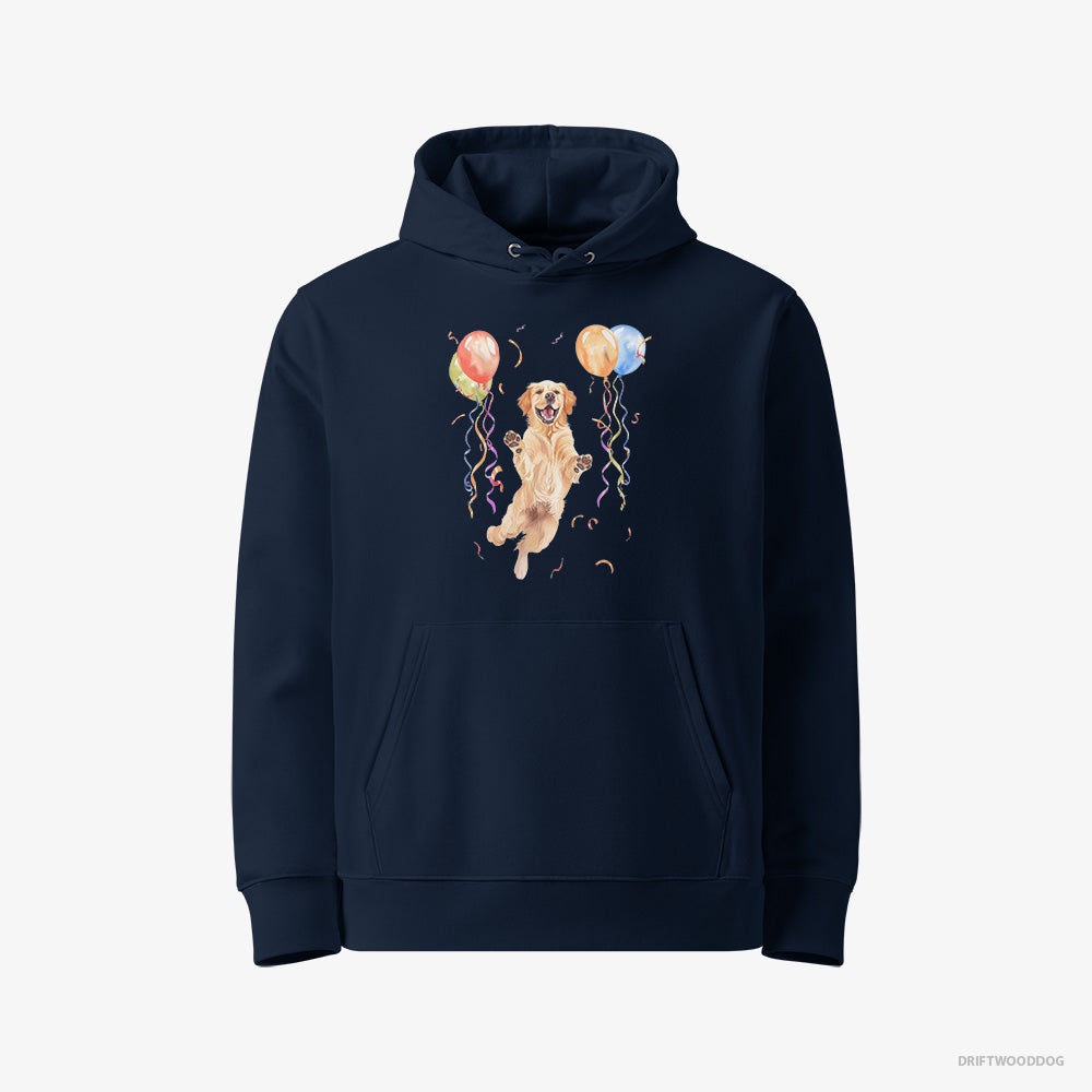 Little Golden Retriever Jumping with Balloons – Women's Hoodie Navy Eco – Eco-Friendly