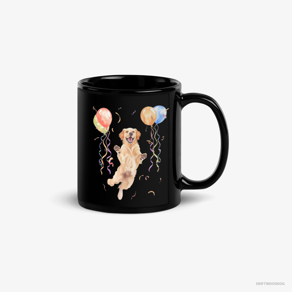 Little Golden Retriever Jumping with Balloons – Mug Black – Classic