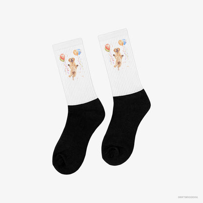 Golden Retriever Jumping with Balloons White and Black Socks