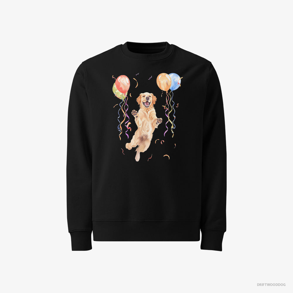 Golden Retriever Sweatshirt – Men Black Sweatshirt Classic – Jumping with Balloons (on White Background)