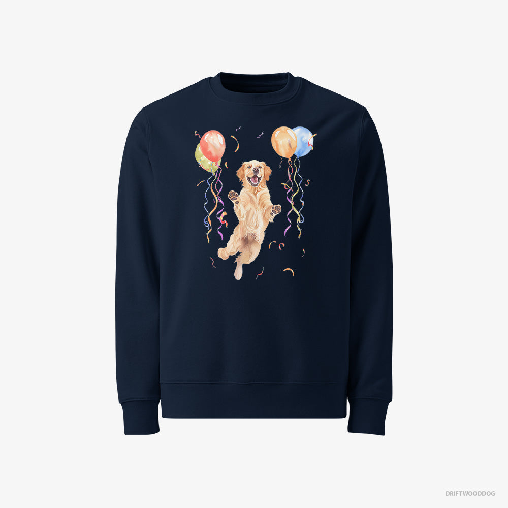 Golden Retriever Sweatshirt – Men Navy Sweatshirt Classic – Jumping with Balloons (on White Background)