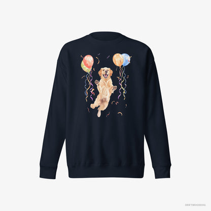 Golden Retriever Jumping with Balloons Navy Sweatshirt