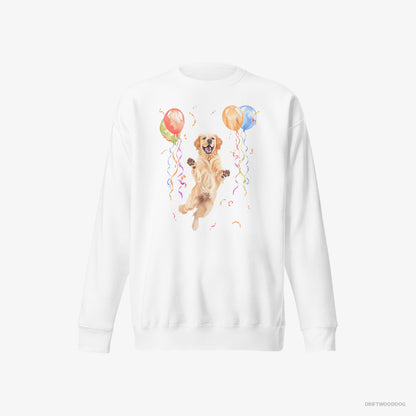 Golden Retriever Jumping with Balloons White Sweatshirt