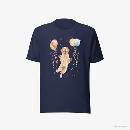 Golden Retriever Jumping with Balloons Navy T-Shirt