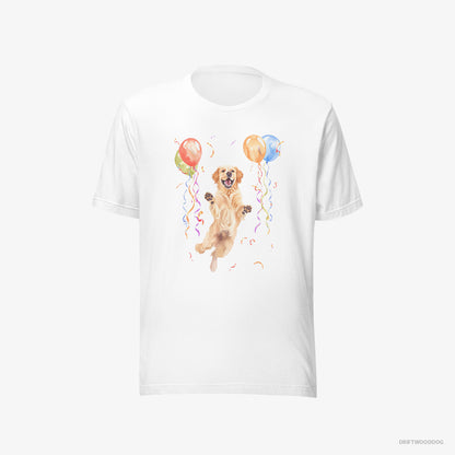 Golden Retriever Jumping with Balloons White T-Shirt