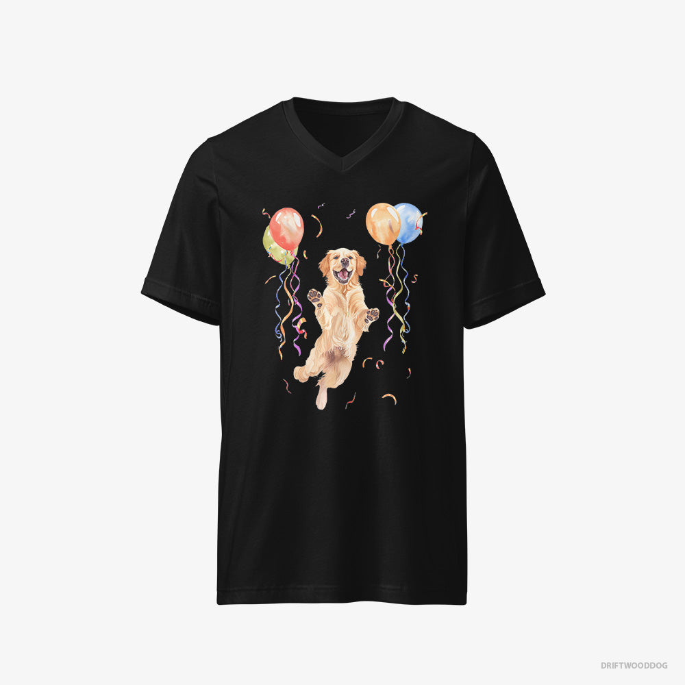 Little Golden Retriever Jumping with Balloons – Men's T-Shirt Black V-Neck – V-Neck