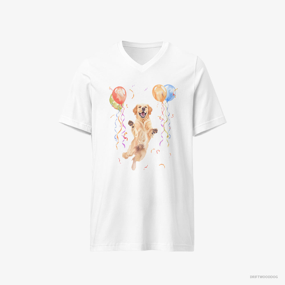 Golden Retriever Jumping with Balloons V-Neck T-Shirt