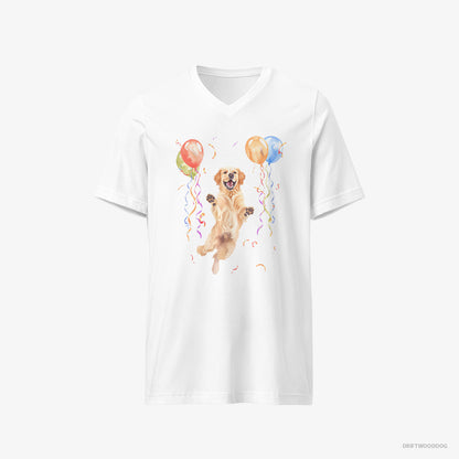 Golden Retriever Jumping with Balloons White T-Shirt