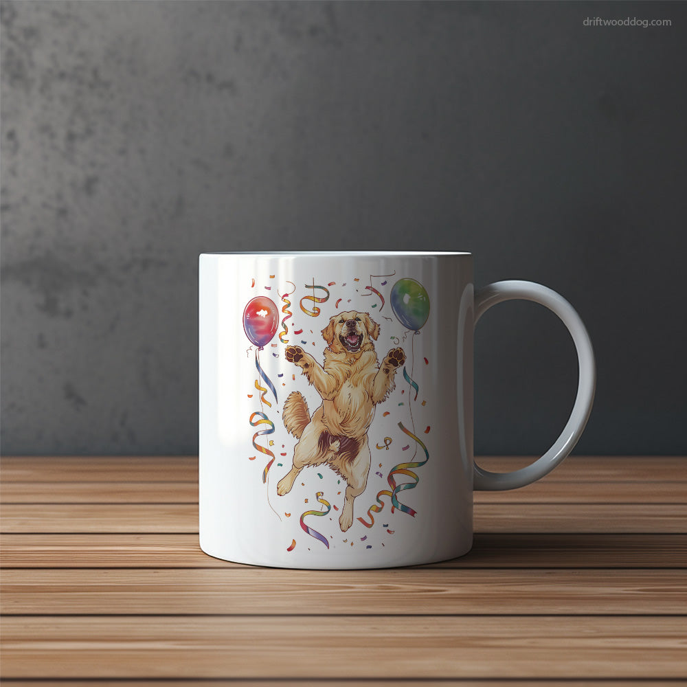 Golden Retriever Celebrating Birthday Mug – Funny Dog Coffee Mugs | Quirky Canine Drinkware