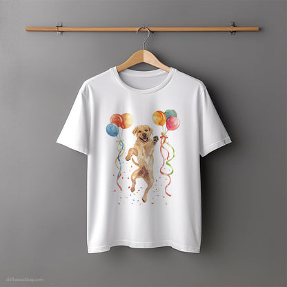 Labrador Retriever Puppy Jumping with Balloons T-Shirt – Unisex Tee for Dog Lovers