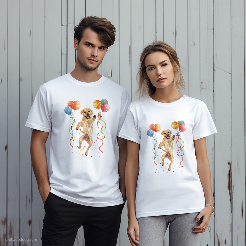 Labrador Retriever Puppy Jumping with Balloons T-Shirt – Unique Dog T-Shirts for Pet Lovers