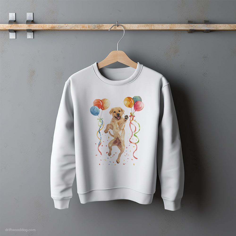 Labrador Retriever Puppy Jumping with Balloons Sweatshirt – Unisex Sweatshirt for Dog Lovers