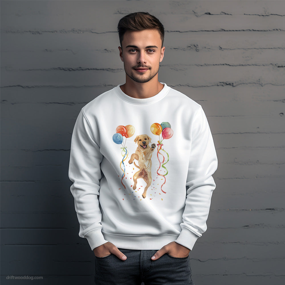 Labrador Retriever Puppy Jumping with Balloons Sweatshirt – Unique Dog Sweatshirt for Men