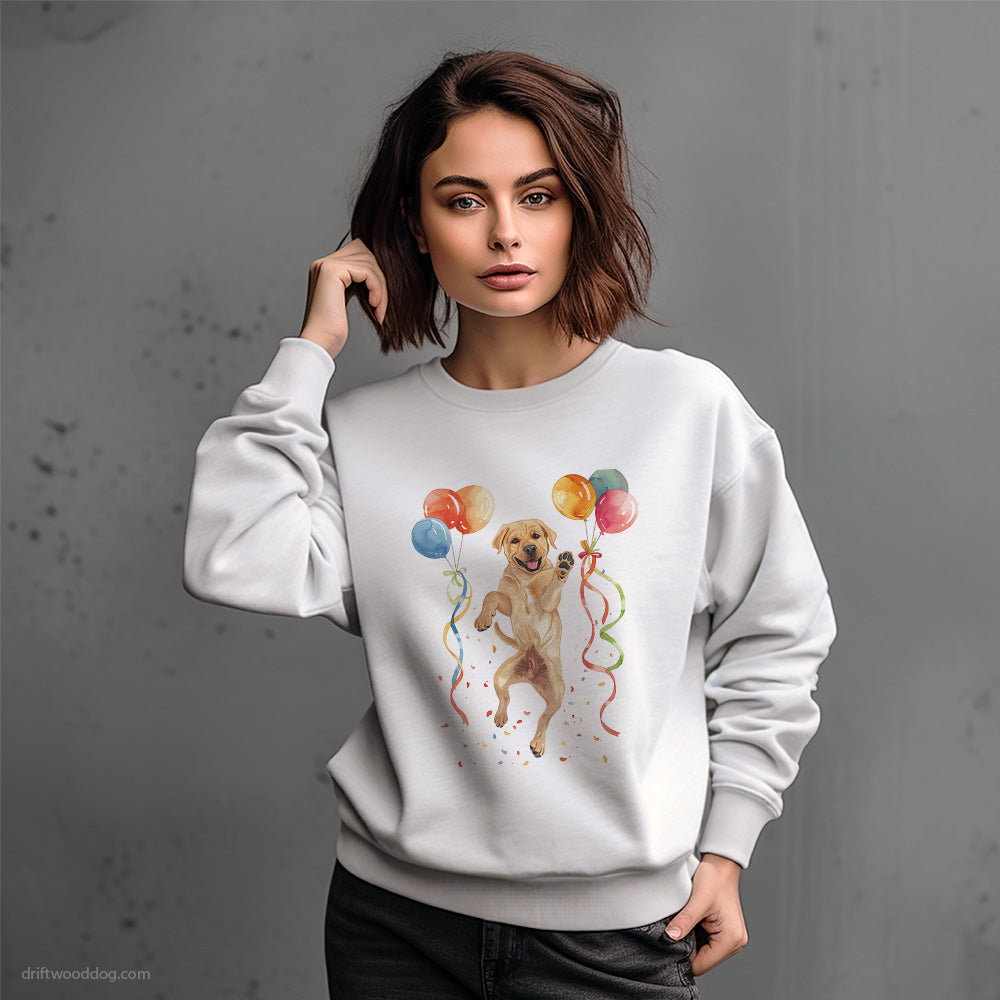 Labrador Retriever Puppy Jumping with Balloons Sweatshirt – Dog-Themed Gifts for Dog Lovers