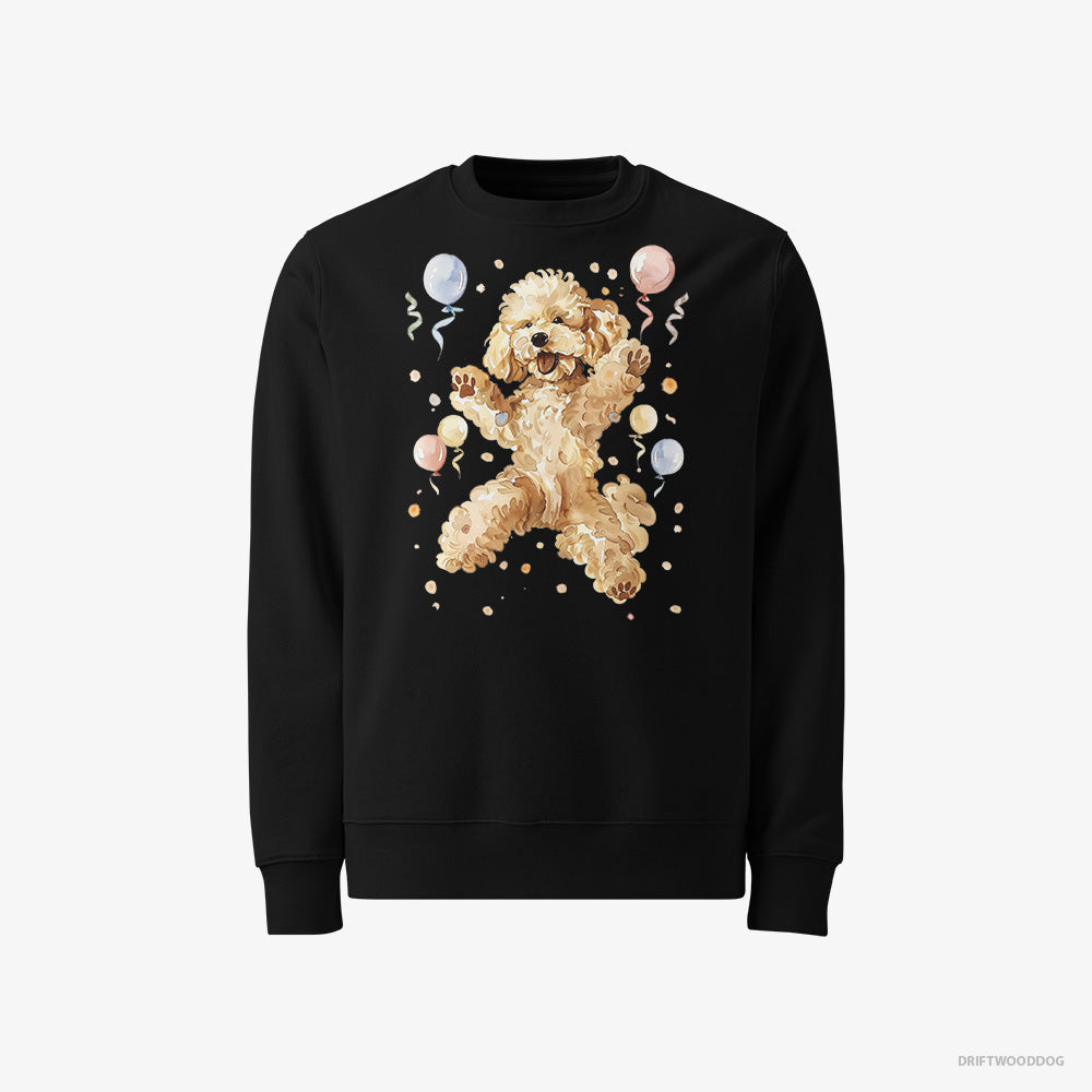 Poodle Sweatshirt – Men Black Sweatshirt Classic – Jumping with Balloons (on White Background)