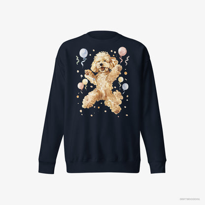 Poodle Sweatshirt – Women Navy Sweatshirt Eco-Friendly – Jumping with Balloons (on White Background)