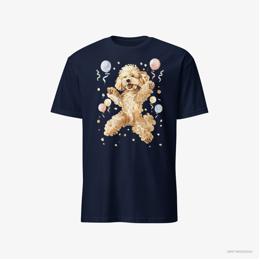 Poodle T-Shirt – Men Navy T-Shirt Classic – Jumping with Balloons (on White Background)