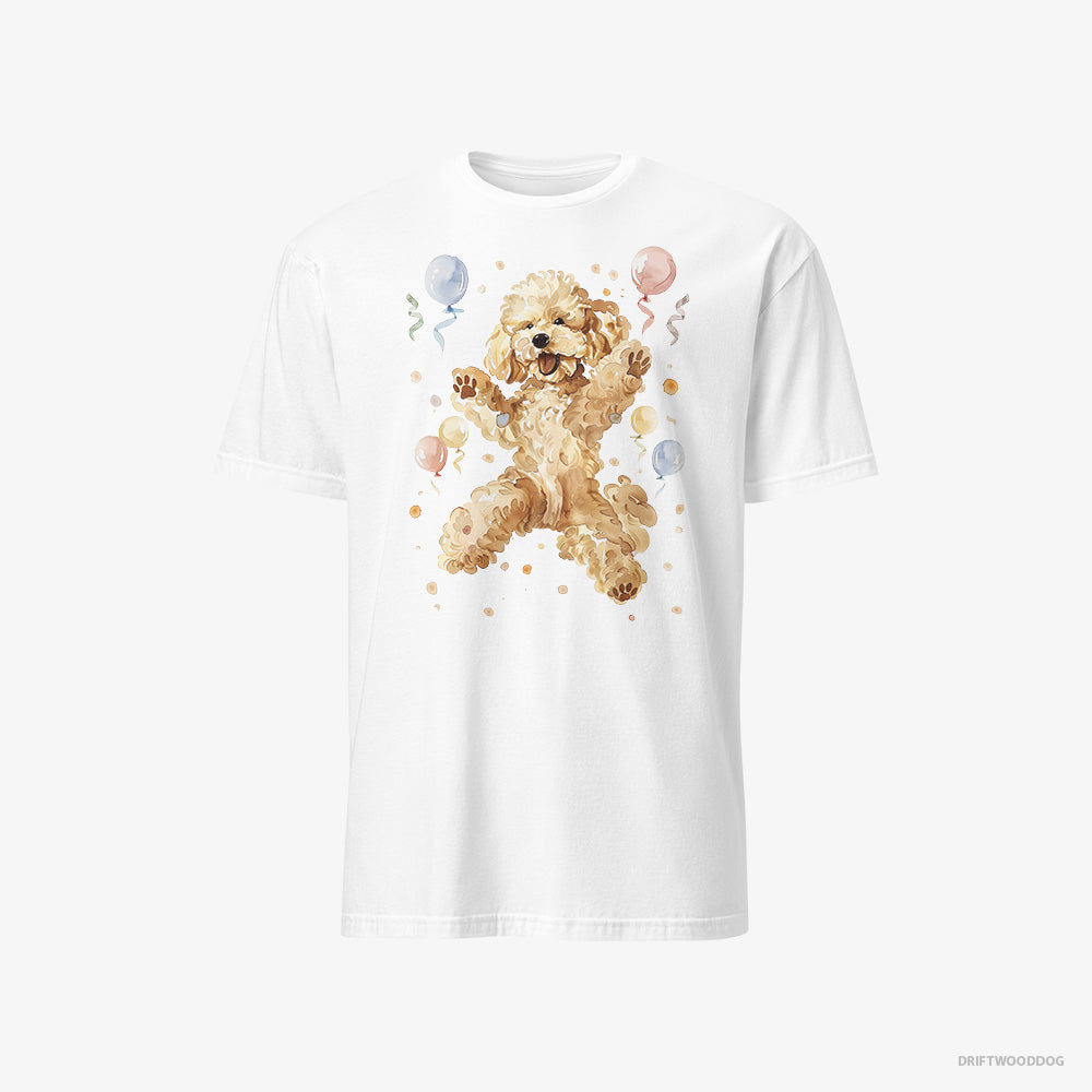 Poodle T-Shirt – Men White T-Shirt Classic – Jumping with Balloons (on White Background)