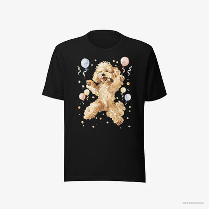 Poodle T-Shirt – Men Black T-Shirt Eco-Friendly – Jumping with Balloons (on White Background)