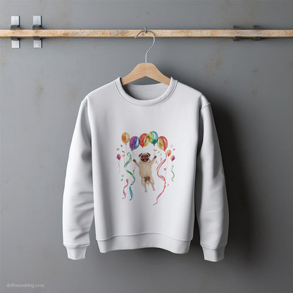 Pug Jumping with Balloons Sweatshirt – Unisex Sweatshirt for Dog Lovers