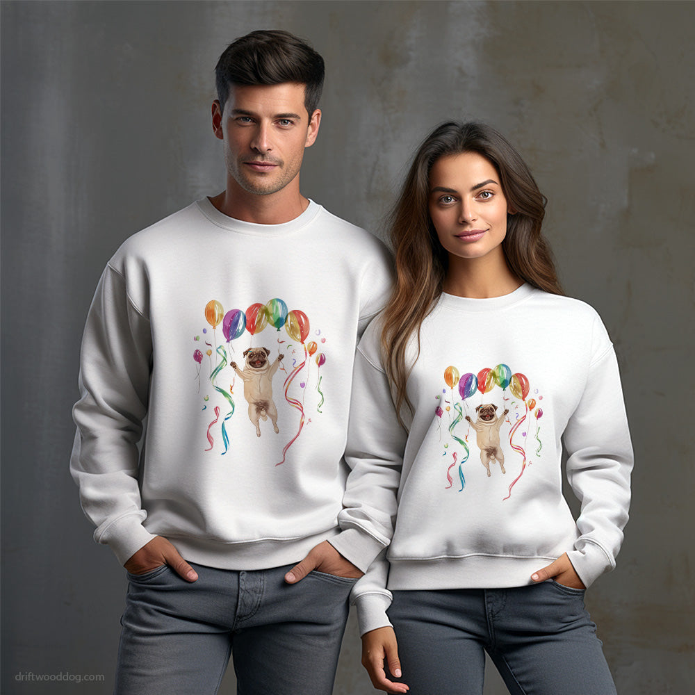 Pug Jumping with Balloons Sweatshirt – Unisex Sweatshirt for Dog Owners