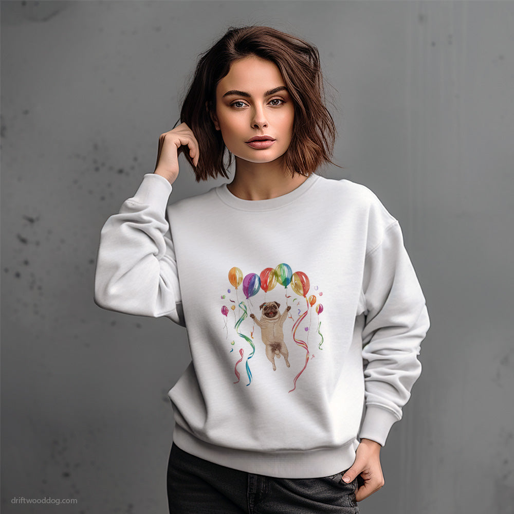 Pug Jumping with Balloons Sweatshirt – Dog-Themed Gifts for Dog Lovers