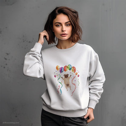 Pug Jumping with Balloons Sweatshirt – Dog-Themed Gifts for Dog Lovers