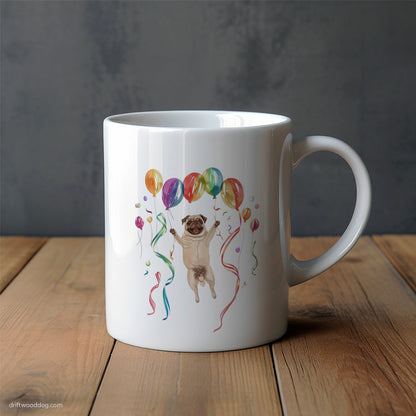 Pug Jumping with Balloons Mug – Unique Dog Cups | Dog-Themed Mugs