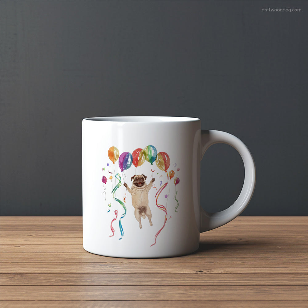 Pug Jumping with Balloons Mug – Custom Dog Mugs | Personalized Pet Mugs