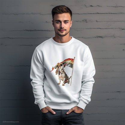 Dachshund Waving LGBTQ+ Flag Sweatshirt – Unique Dog Sweatshirt for Men