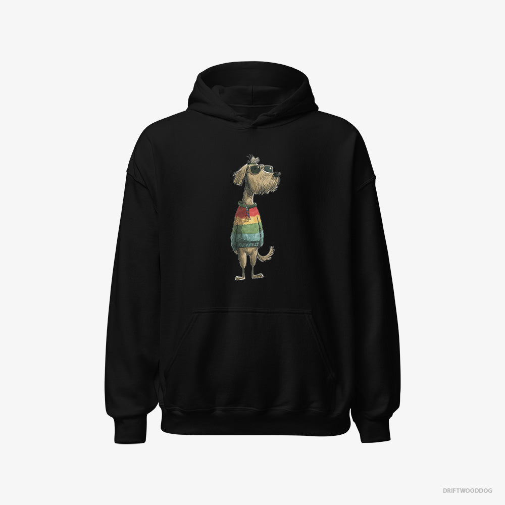 Poodle Hoodie – Men Black Hoodie Classic – Wearing Rainbow Outfit (on White Background)