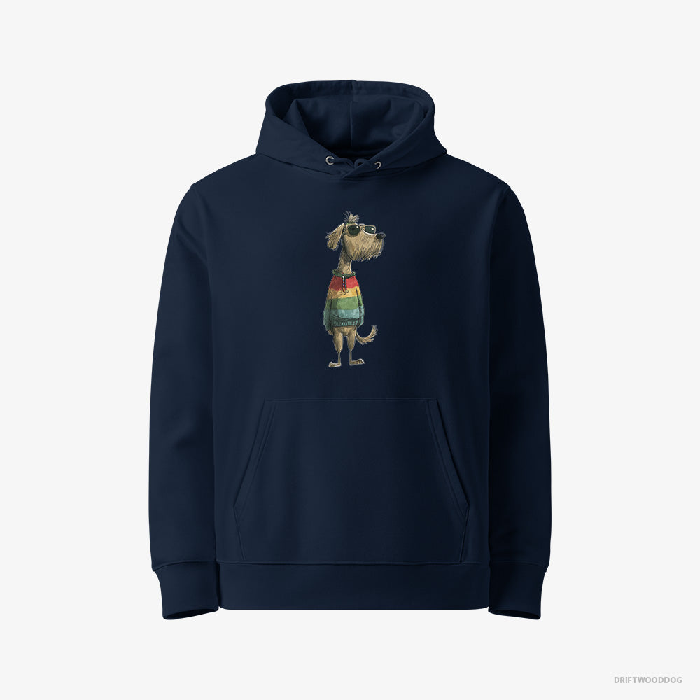 Poodle Hoodie – Men Navy Hoodie Eco-Friendly – Wearing Rainbow Outfit (on White Background)